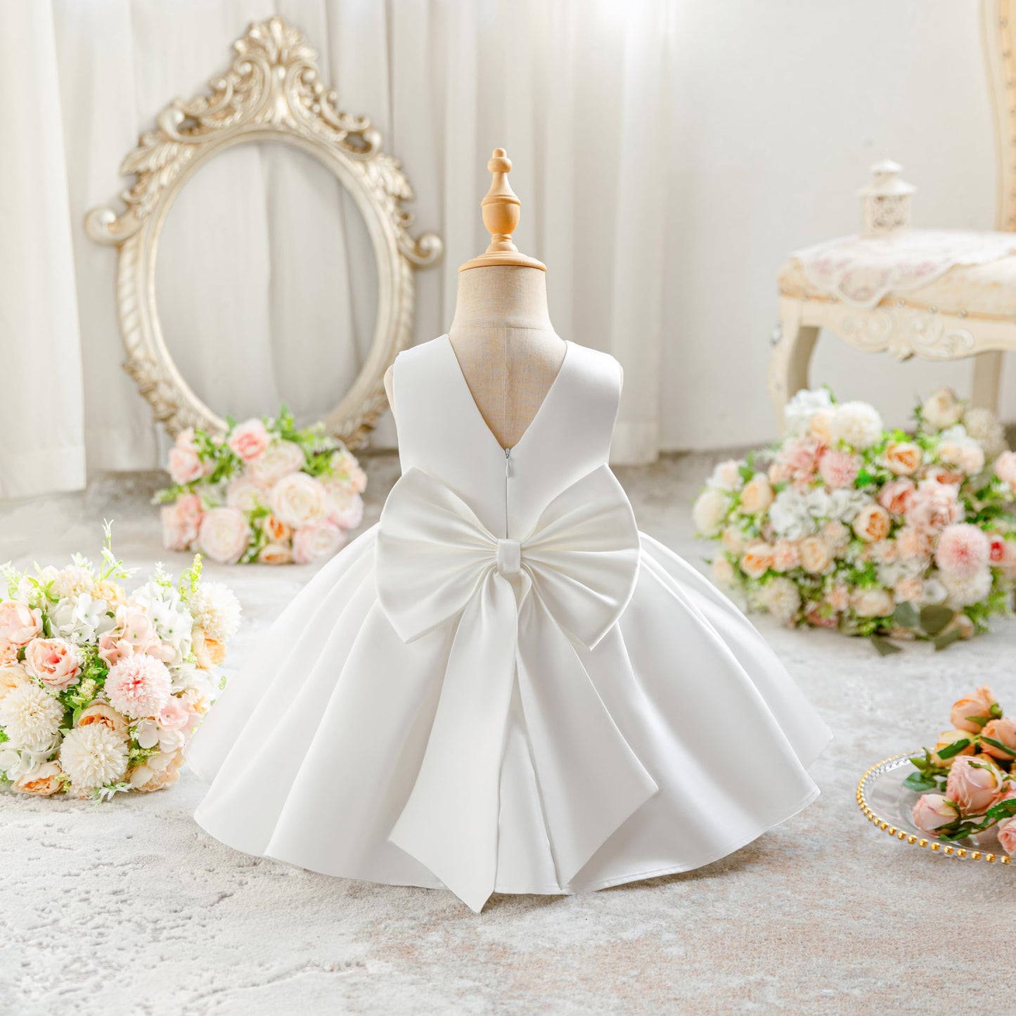 Baby Mädchen Kleid Satin Bowknot A-Linie Taufe Kleid Ärmellos Kleinkind Prinzessin Geburtstag Kleider Kinder Hochzeit Blumenmädchen Kleid Festliche Party Kleid