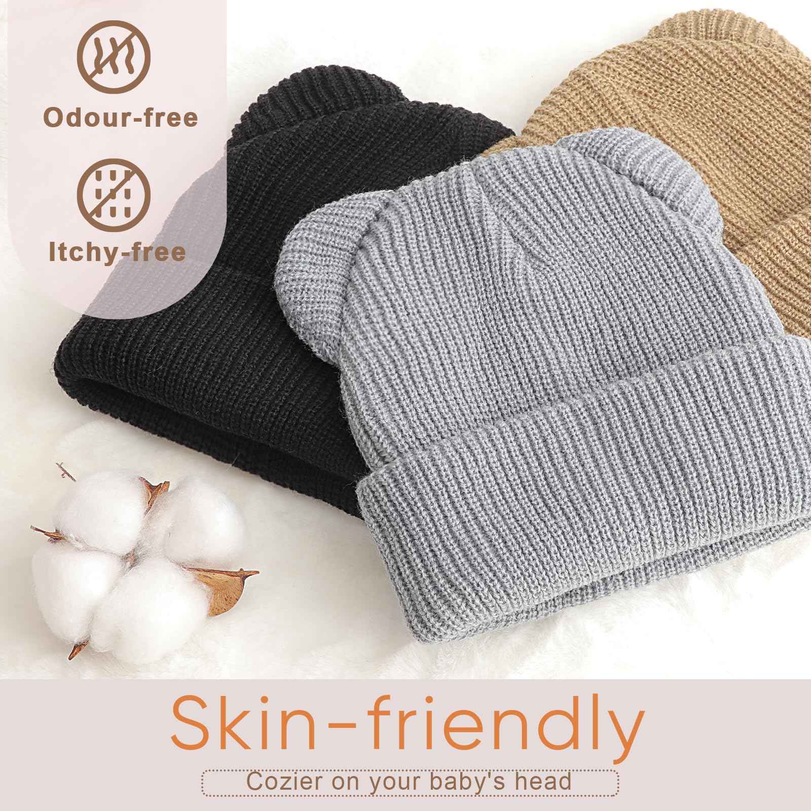 DRESHOW Toddler Beanie Baby Winter Hats Baby Soft Knitting Cute Bear Ears Hat for Boys Girls Warm Hat Hats for 0 Months - 24 Months