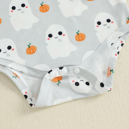 Geagodelia Baby Girl Halloween Clothing Outfit Pumpkin Ghost Baby Clothing Set Body Top + Jumpsuit Dress Newborn Soft Baby Set