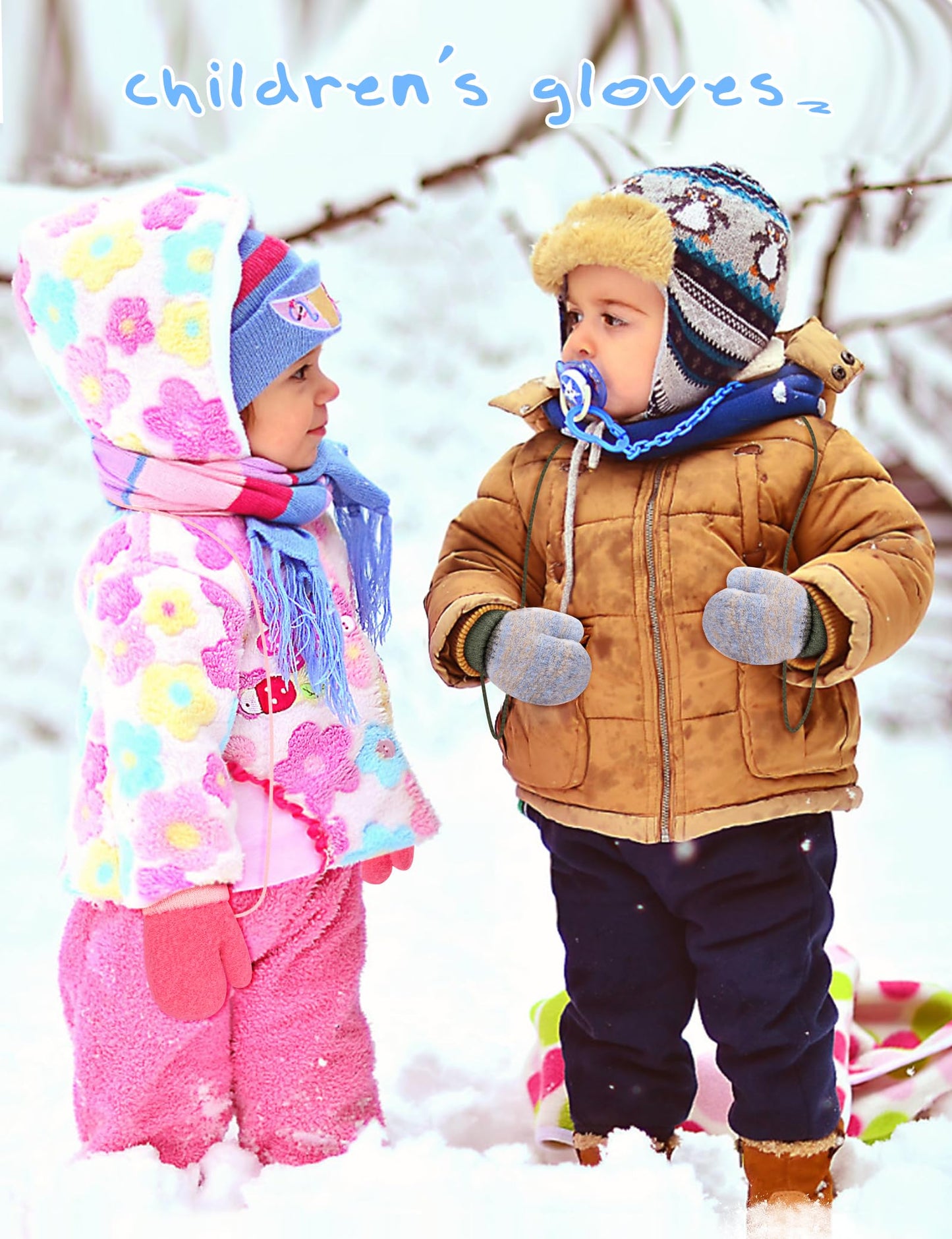 Becellen Baby Handschuhe Fäustlinge Winter, Kinder Warm Strickhandschuh Weich Niedlicher Handschuhe mit Schlüsselband für 0-3 Jahre Mädchen Junge