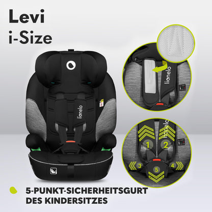 LIONELO LEVI I-SIZE 76-150 cm Kinderautositz, Gruppe 1 2 3, Seitenschutz, 10 Grad Kopfstützenverstellung Bequeme Armlehnen Verstellbare Rückenlehne, R129 i-Size - Meloni2