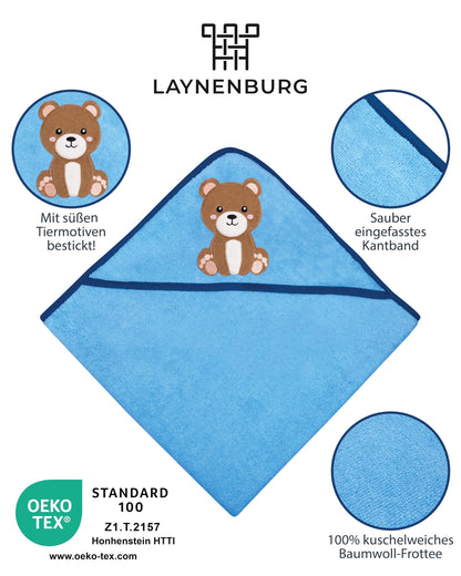 LAYNENBURG Premium Kapuzenhandtuch Baby - Badehandtuch aus 100% Baumwolle - Oeko TEX - Handtuch mit Kapuze für Neugeborene & Kinder - Badetuch, Babyhandtuch Mädchen, Jungen (Waschbär 80 x 80cm)