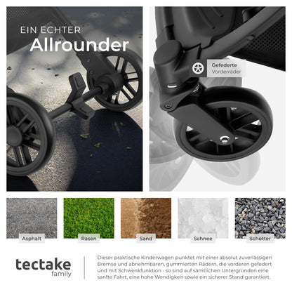 tectake® Buggy Kinderwagen von 0 bis 3 Jahre, Wagen für Baby Erstausstattung Neugeborene und Kinderbuggy, einhändig faltbarer Reisebuggy, Reisekinderwagen, Baby Wagen mit Verdeck - grau/beige - Meloni2