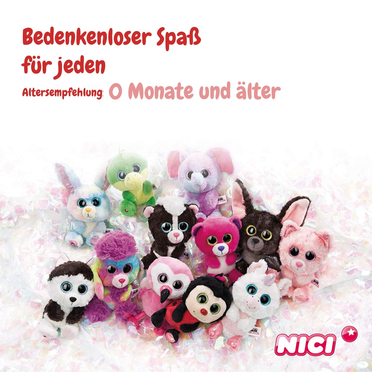 NICI Glubschis: Das Original – Waschbär Clooney 25 cm – Kuscheltier Augen – Flauschiges Plüschtier mit großen Glitzeraugen – Schmusetier für Kuscheltierliebhaber – 45569