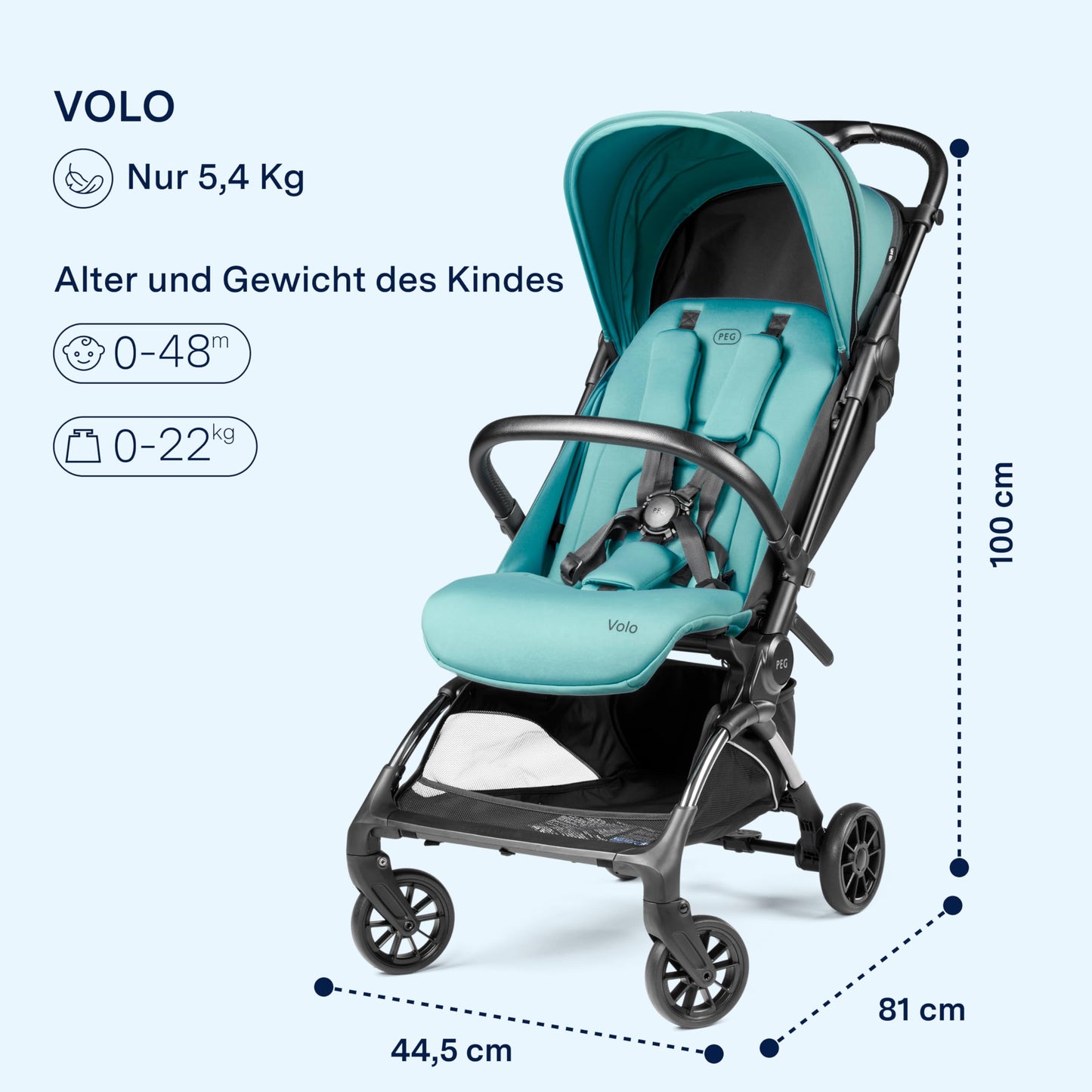PEG Leichter Buggy Volo mit Regenschutz, Handgepäckgröße, Flugzeuggeeignet, Kompakt, Ab Geburt bis 22 kg, Reisetasche Inklusive, Malva