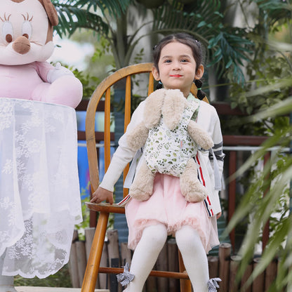 GAGAKU Puppentrage ab 3 Jahre Bauchtrage Babypuppen Zubehör Schultergurte Babytrage Puppe Kleinkind Puppentragetasche Stofftiertrage Kuscheltierträger - Rose - Kaninchengarten