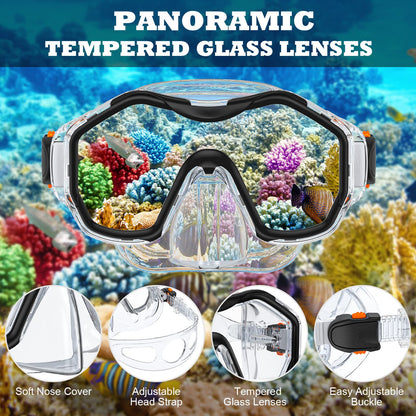 JEMULICE Taucherbrille Kinder, Schwimmbrille Kinder Schnorchelmaske für Jungen Mädchen, Tauchmaske mit Nasenabdeckung 180°Panorama HD Anti Nebel Anti-Leck Schwimmmaske für Kinder 4-16 Jahre
