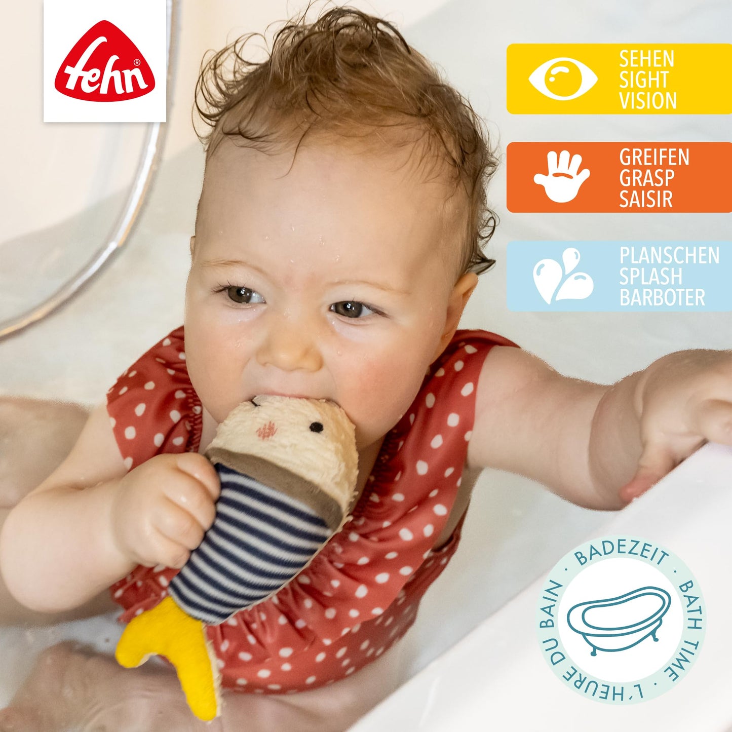 Fehn Badetier Schildkröte Badeschwamm – Kuscheltier Baby Badespielzeug für die Badewanne - Stoff Wasserspielzeug für den Badespaß – Badewannenspielzeug für Babys und Kleinkinder ab 0+ Monaten