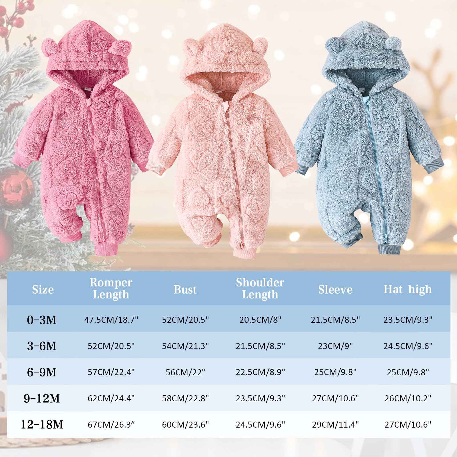 Winmany Newborn Baby Winter Snowsuit Bear Fleece with Hood Jumpsuit Heart Romper Winter Coat Outwear for Boys Girls