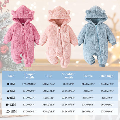 Winmany Newborn Baby Winter Snowsuit Bear Fleece with Hood Jumpsuit Heart Romper Winter Coat Outwear for Boys Girls