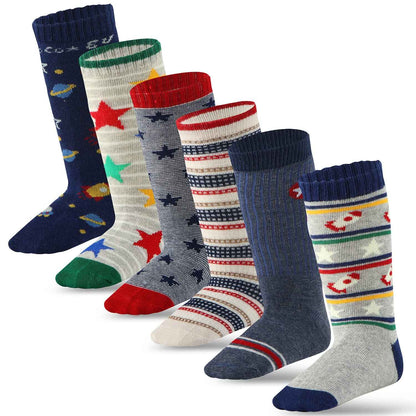6 Pairs Toddler Boys ABS Non-Slip Socks Knee High Cotton Grip Socks Baby Boys Non-Slip Socks