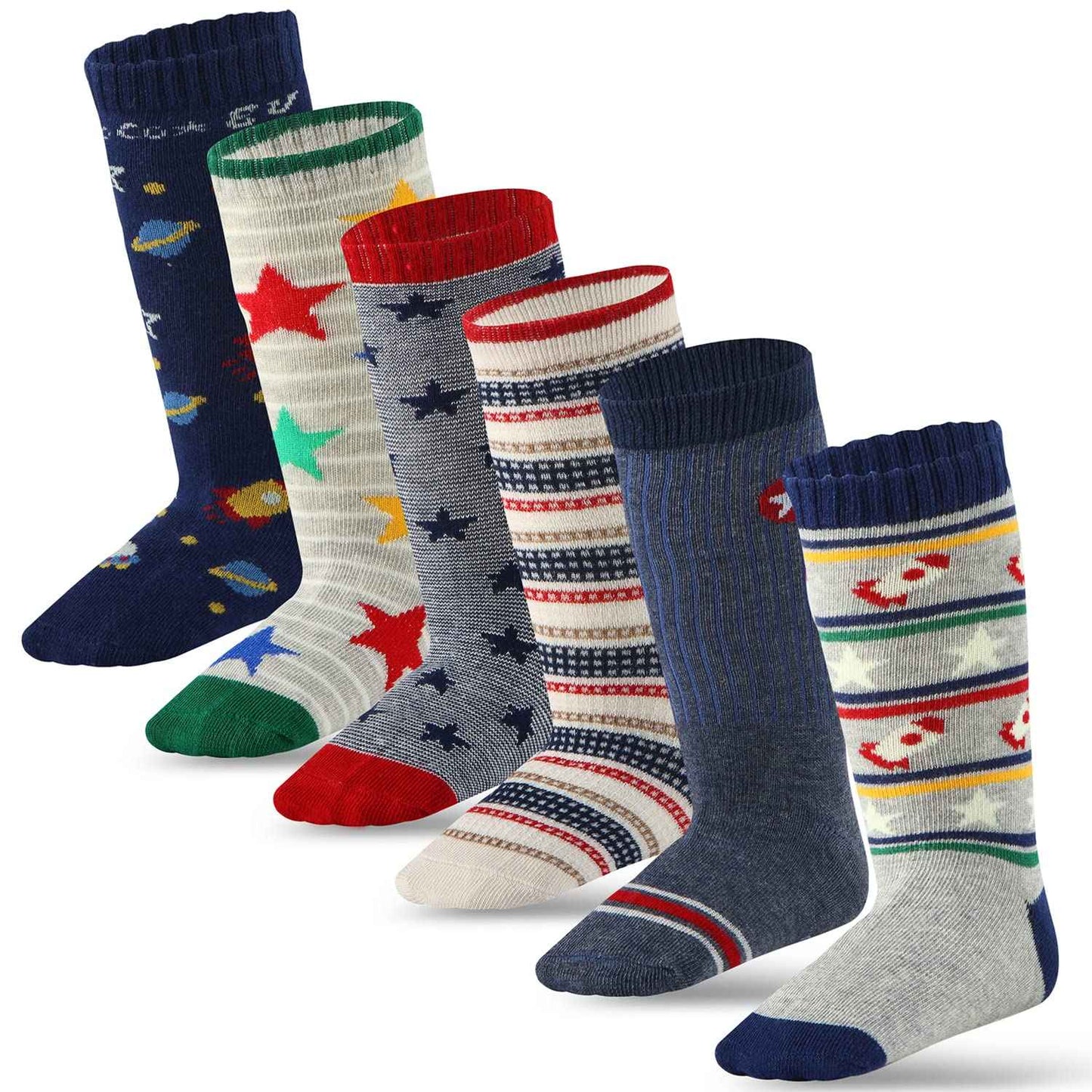 6 Pairs Toddler Boys ABS Non-Slip Socks Knee High Cotton Grip Socks Baby Boys Non-Slip Socks