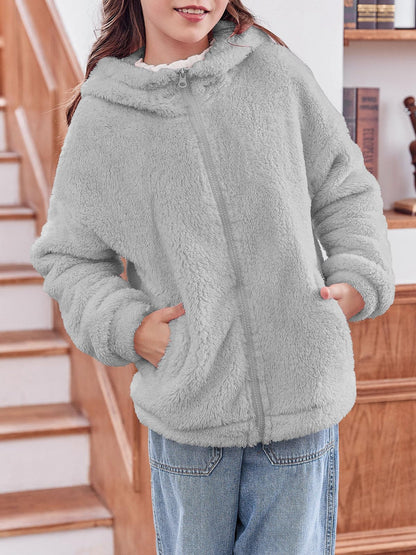 Haloumoning Girls' Fleece Jackets Kids Soft Fuzzy Hoodie Winter Coat Jacket 
