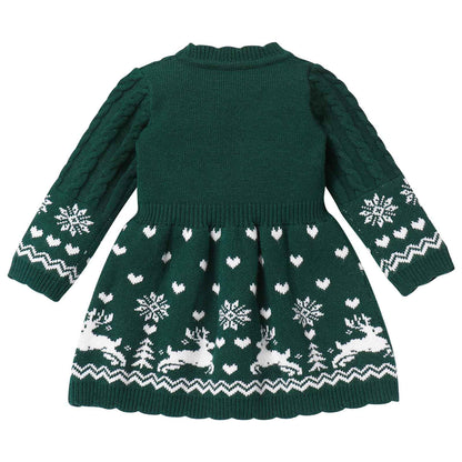 FYMNSI Baby Girls' Christmas Jumper Knitted Dress Long Sleeve Knitted Dress Warm Autumn Winter Christmas Dress Party Dress