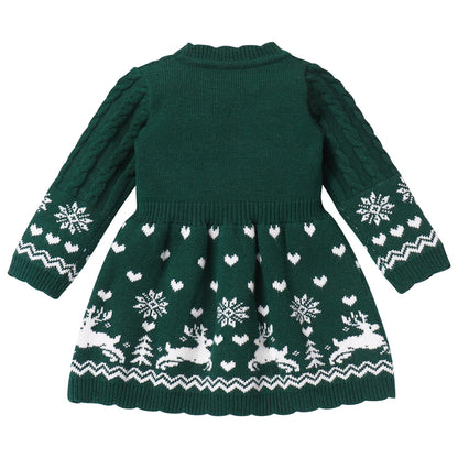 FYMNSI Baby Girls' Christmas Jumper Knitted Dress Long Sleeve Knitted Dress Warm Autumn Winter Christmas Dress Party Dress