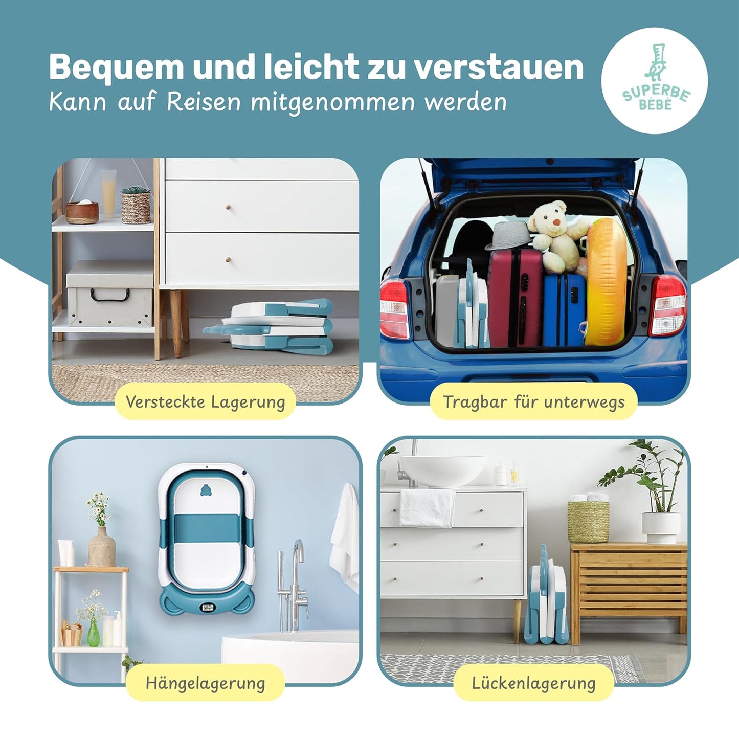 Faltbar Baby Badewanne Mit Rutschfestem Badewannensitz - Babywanne Xxl Mit Badethermometer - Von Der Geburt Bis 3 Jahre - Baby Bathtub - Babygeschenk - Geburtsgeschenke Für Mädchen & Jungen