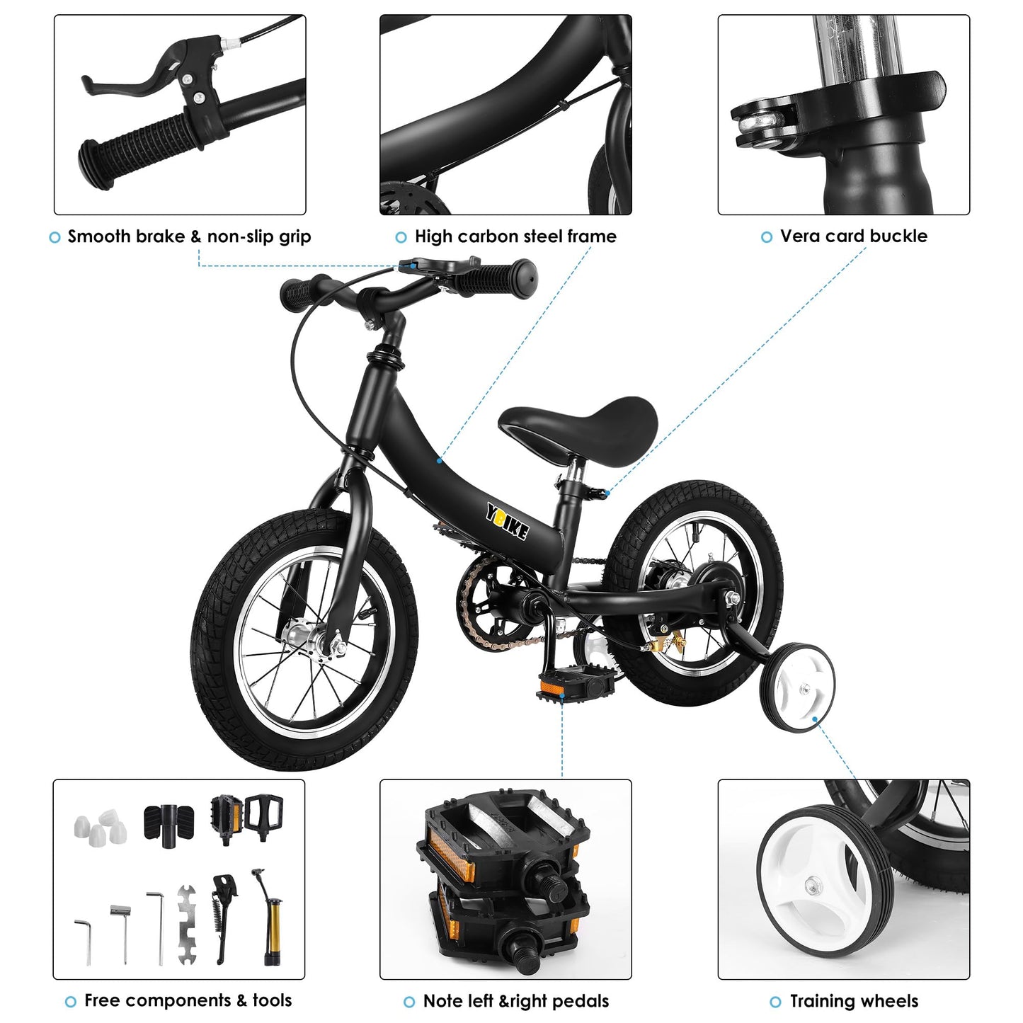 YBIKE 2 in 1 Laufrad, Kinderlaufrad und Kinderfahrrad Dual-Use-Funktion, geeignet für Kinder im Alter von 1-7, 12,14,16 Zoll mit Bremse, Pedal, Trainingstheorie - Meloni2