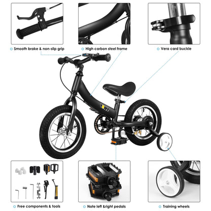 YBIKE 2 in 1 Laufrad, Kinderlaufrad und Kinderfahrrad Dual-Use-Funktion, geeignet für Kinder im Alter von 1-7, 12,14,16 Zoll mit Bremse, Pedal, Trainingstheorie - Meloni2