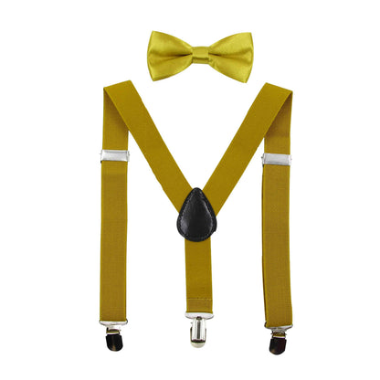 HANERDUN Unisex Boys Girls Bow Tie Braces with Three Clothes Clips on Waistband