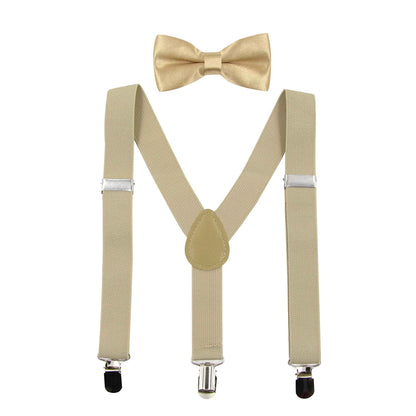 HANERDUN Unisex Boys Girls Bow Tie Braces with Three Clothes Clips on Waistband