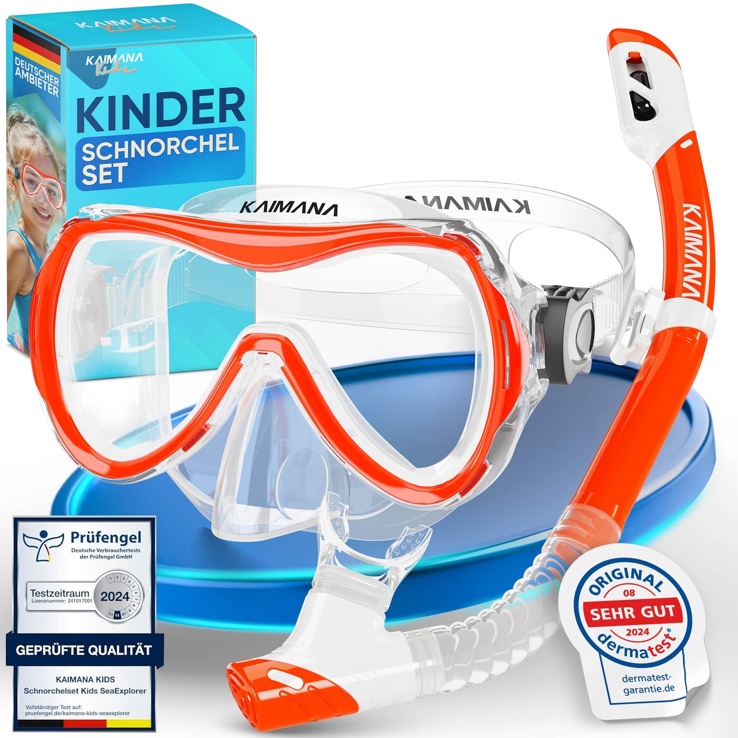 Das Neue KAIMANA® SeaExplorer Schnorchelset Kinder + Tragetasche, Taucherbrille mit Schnorchel, Taucherbrille Kinder, Alternative zur Schnorchelmaske Kinder, Taucherbrille mit Stoffband/Silikonband