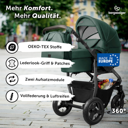 Bergsteiger Capri 3-in-1 Combination Pushchair - Baby Carrier, Sports Seat & i-Size Baby Seat, Pneumatic Tyres, Suspension, Height-Adjustable Handle, Foldable, Accessories