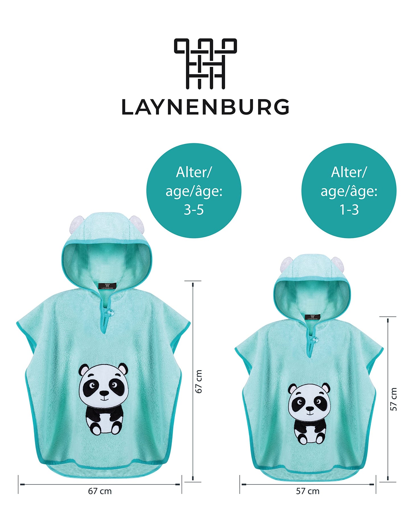 LAYNENBURG Premium Badeponcho Kinder mit Kapuze - 100% Baumwolle - OEKO TEX - Baby Jungen Mädchen Handtuch Poncho Frottee