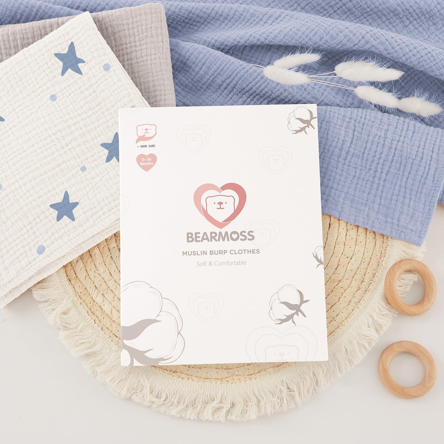 Bearmoss Moltontücher Baby 100% Baumwolle Weiche Spucktücher Baby,Atmungsaktiv und Extrem Saugfähig Musselin Tuch für Saugstark Mulltücher 4er 60x60cm (Brauner Druck)