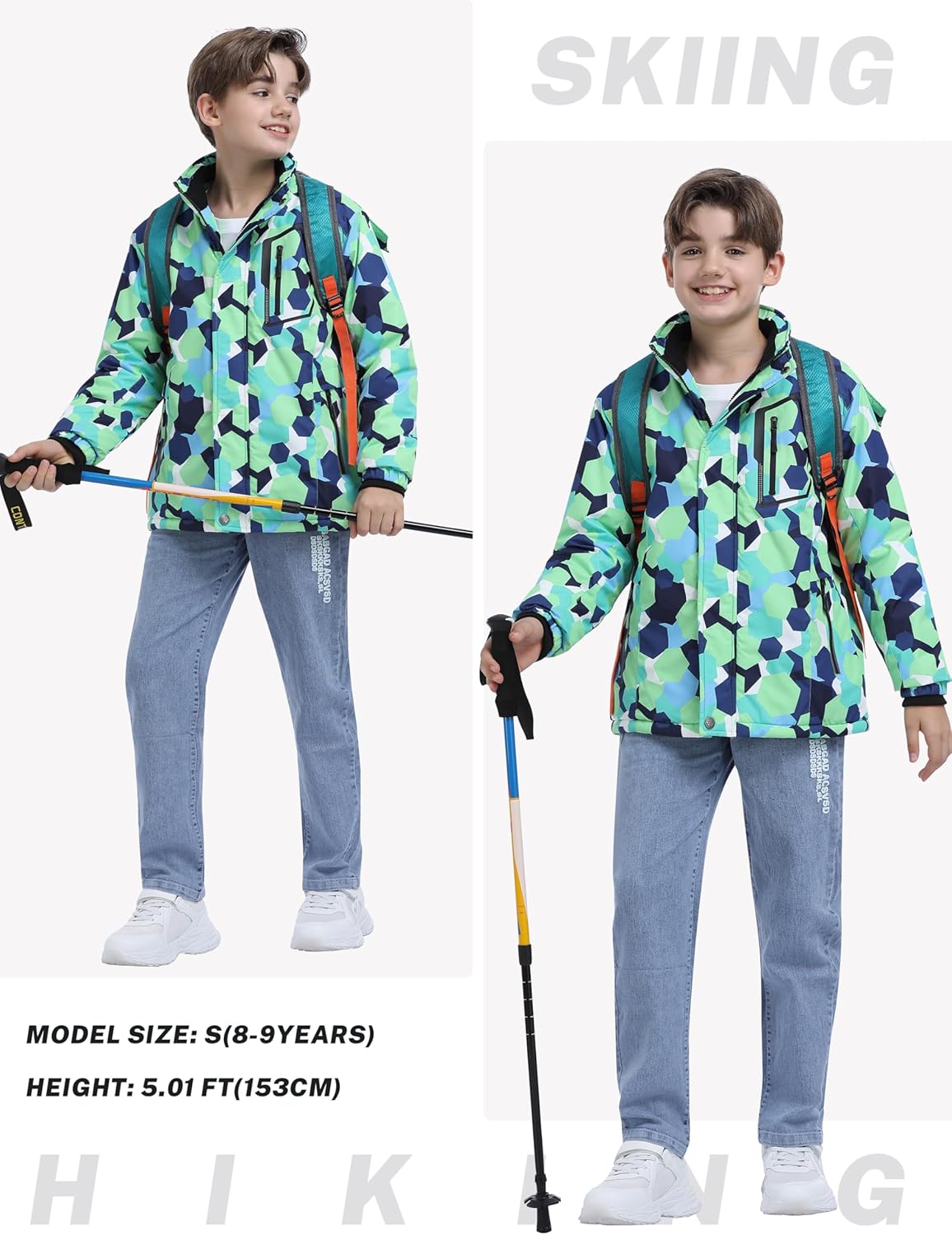 MoFiz Winter Jacket Boys Ski Jacket Warm Inner Lining Children's Outdoor Softshell Jackets Snow Jacket with Removable Hood