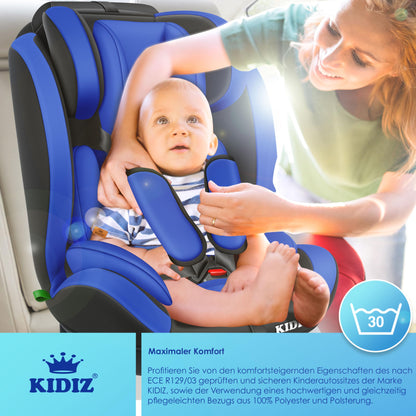 KIDIZ® Autokindersitz Kinderautositz Gruppe 1+2+3 9-36 kg 5-Punkt-Sicherheitsgurt, Autositz, Kindersitz, Einstellbare Kopfstütze, Mitwachsende Sitzerhöhung 1-12 Jahre, Stabil und Sicher