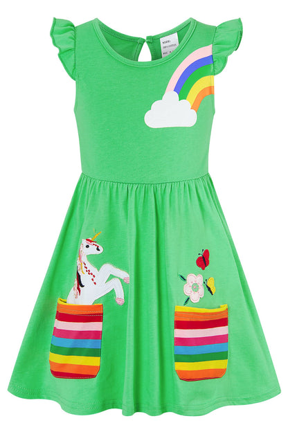 SFreeBo Girls Dresses Unicorn Rainbow Dress Kids Girls Gift Cotton Colourful Dresses for Girls 104 110 116 122 128
