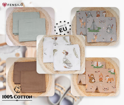 FENSILO - Mulltücher - Mullwindeln - 10er Pack 70x80 cm - Stoffwindeln, Made IN EU, schadstoffgeprüft - Spucktücher Set für Mädchen – Baby Mullwindeln- Rosa - Oeko-TEX Zertifiziert