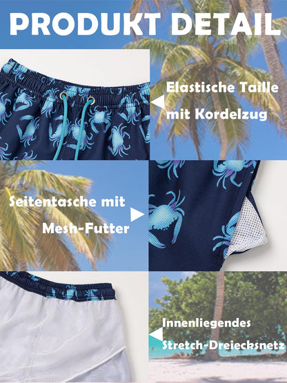 CALBOUNT Boys' Swimming Shorts Printed Quick Dry Swim Shorts with Inner Shorts 