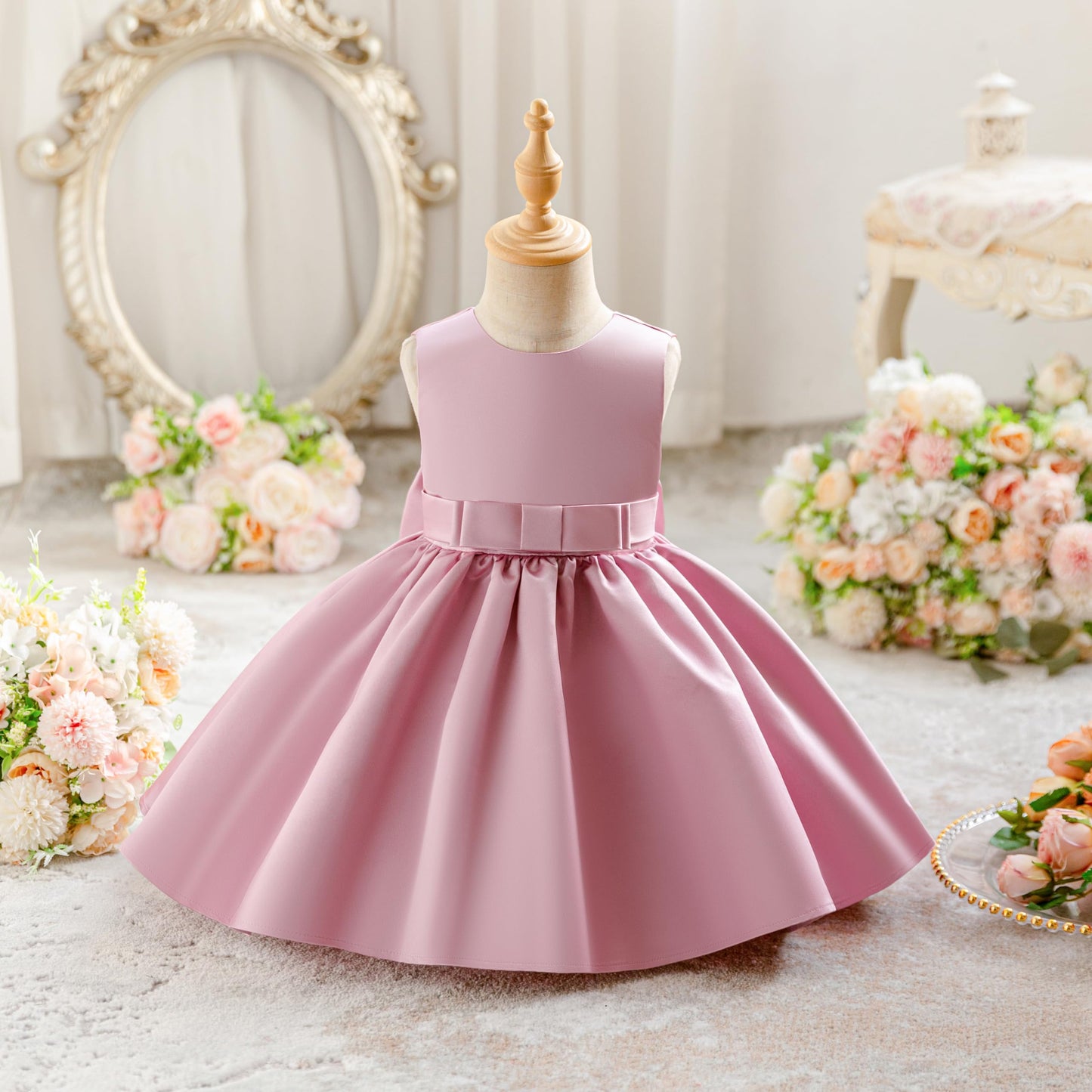 Baby Mädchen Kleid Satin Bowknot A-Linie Taufe Kleid Ärmellos Kleinkind Prinzessin Geburtstag Kleider Kinder Hochzeit Blumenmädchen Kleid Festliche Party Kleid