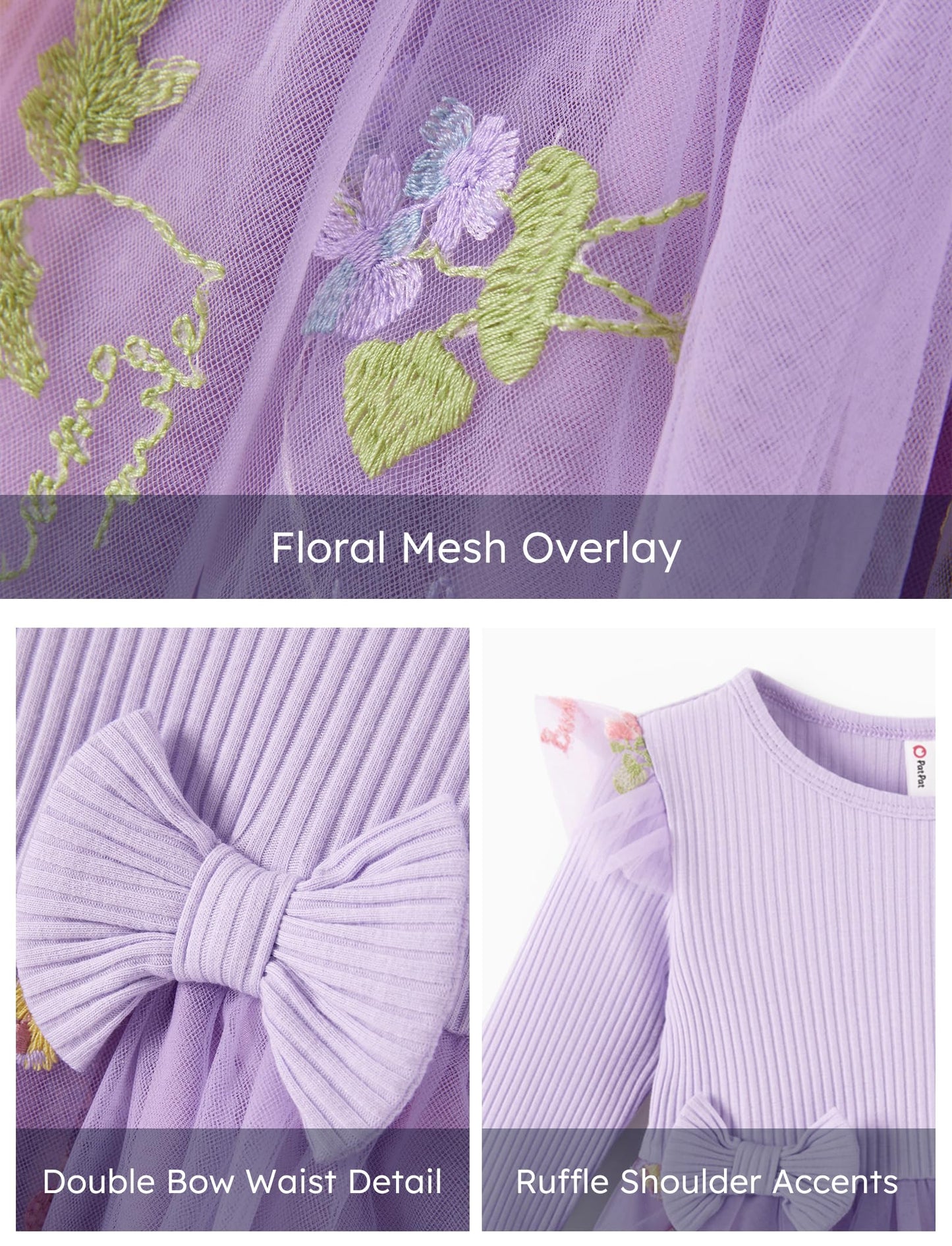 PATPAT Baby Girls' Tulle Dress with Long Sleeves, Tutu for Toddlers, Perfect as a Flower Girl or Christmas Party Birthday Long Sleeve Princess Dress, 3-24 Months