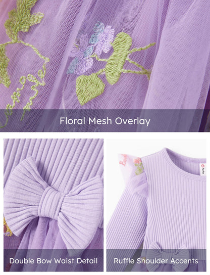 PATPAT Baby Girls' Tulle Dress with Long Sleeves, Tutu for Toddlers, Perfect as a Flower Girl or Christmas Party Birthday Long Sleeve Princess Dress, 3-24 Months