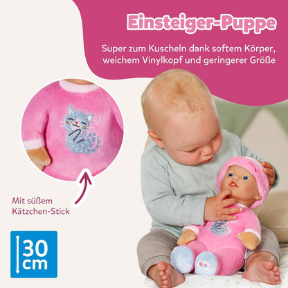 BABY born for Babies Sleepy Pink - weiche 30 cm Puppe - Mit pinkem Körper & integrierter Rassel - Stoffpuppe inkl. festem Mützchen - Geeignet für Neugeborene