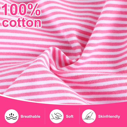 JinBei Mädchen T-Shirts Baumwolle Kinder Kurzarm Oberteile Rundhals Tops Shirts Atmungsaktiven Sommer Kleidung Niedlichen Mustern Sportshirt Casual Rosa und Weiß Streifen 2-7 Jahre, GR. 92-122