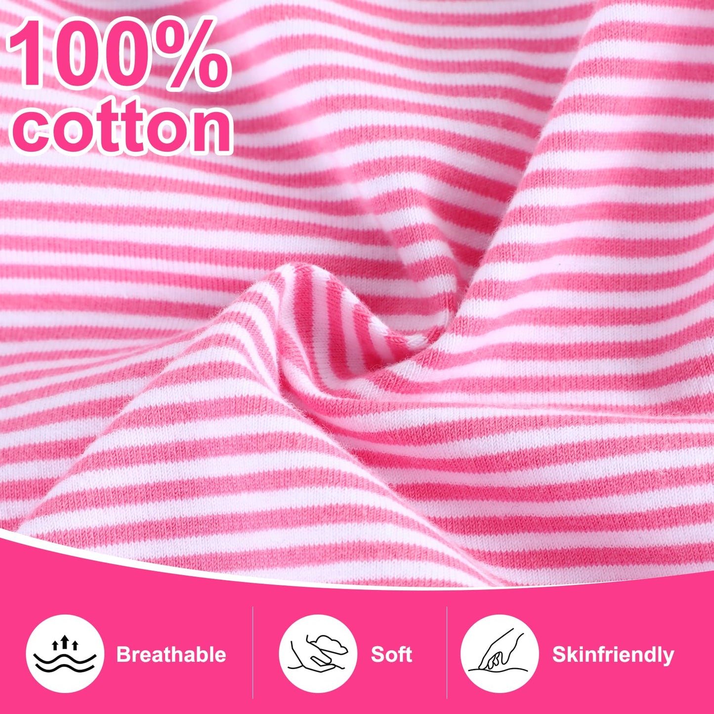 JinBei Mädchen T-Shirts Baumwolle Kinder Kurzarm Oberteile Rundhals Tops Shirts Atmungsaktiven Sommer Kleidung Niedlichen Mustern Sportshirt Casual Rosa und Weiß Streifen 2-7 Jahre, GR. 92-122