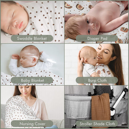 GLLQUEN Musselintücher für Babys, 6 Stück Spucktücher aus Baumwolle 70 cm x 70 cm, saugfähig und atmungsaktiv und ideal zum Reinigen, Abwischen und Abdecken von Neugeborenen