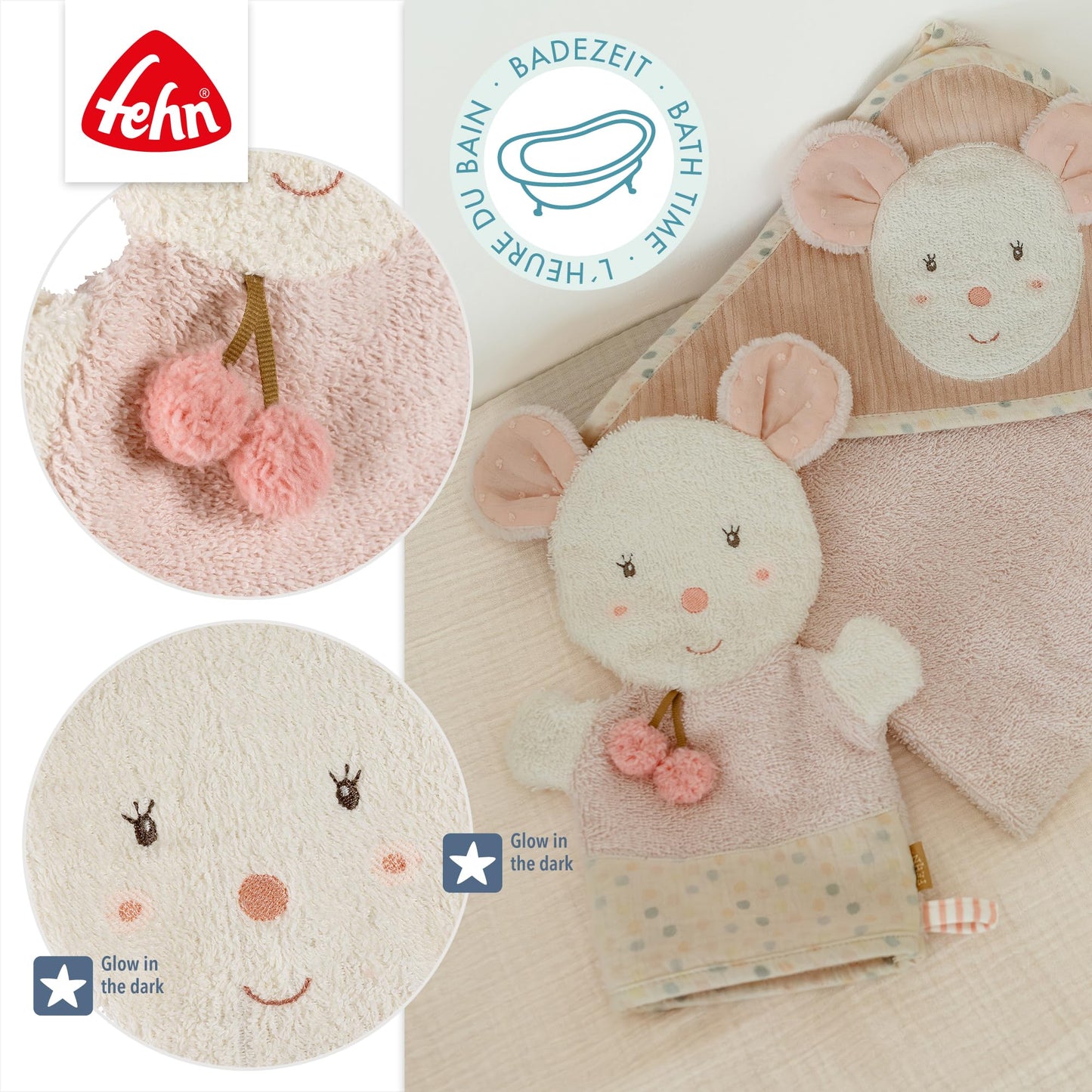 Fehn Waschlappen Lama - Waschhandschuh mit Tiermotiv - Badewannenspielzeug für fröhlichen Badespaß - Babywaschlappen für die Badewanne - weicher Handtuchfrottee für Babys und Kinder ab 0+ Monaten