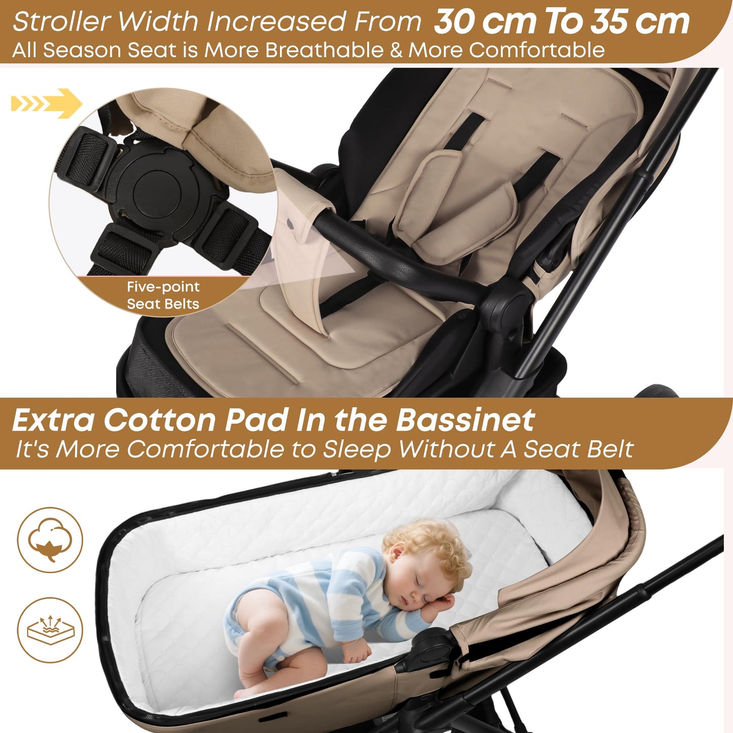 BabyVoyage Kombikinderwagen 2-in-1 ohne Babyschale – Babywanne & Sportsitz, Räder 360° Stoßdämpfer, Federung, höhenverstellbarer Griff, Faltbar, Zubehö-Grün
