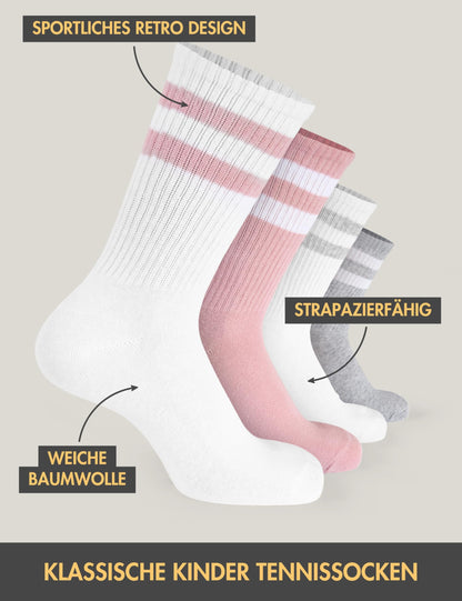 Basic Treasure 4 Paar Sportsocken Kinder, Kindersocken Baumwolle, Kinder Socken Jungen und Mädchen, Tennissocken