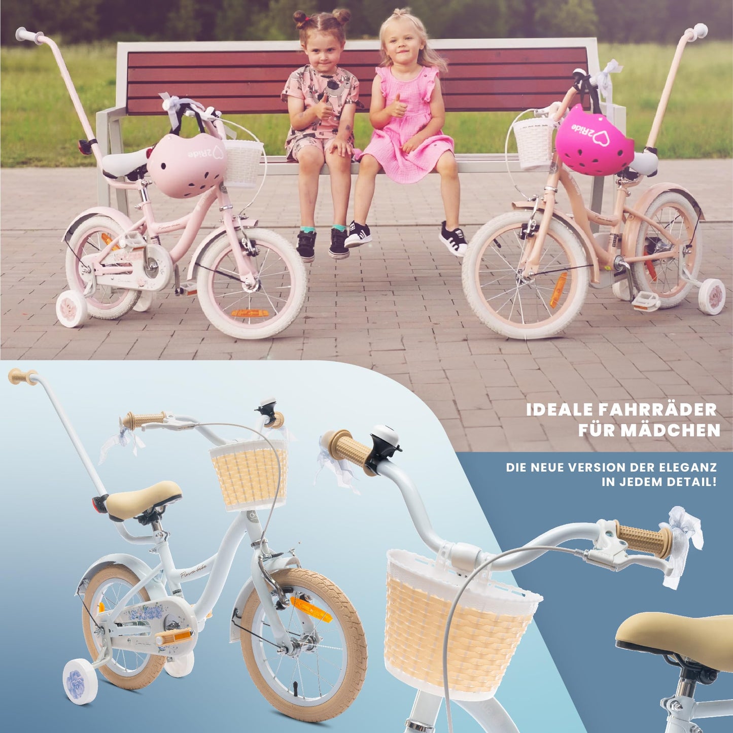 sun baby Mädchenfahrrad Flower Bike Radgröße zur Auswahl, mit Abnehmbarer Schubstange, Kinderfahrrad für Mädchen von 2 bis 6 Jahre