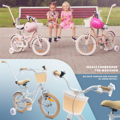 sun baby Mädchenfahrrad Flower Bike Radgröße zur Auswahl, mit Abnehmbarer Schubstange, Kinderfahrrad für Mädchen von 2 bis 6 Jahre