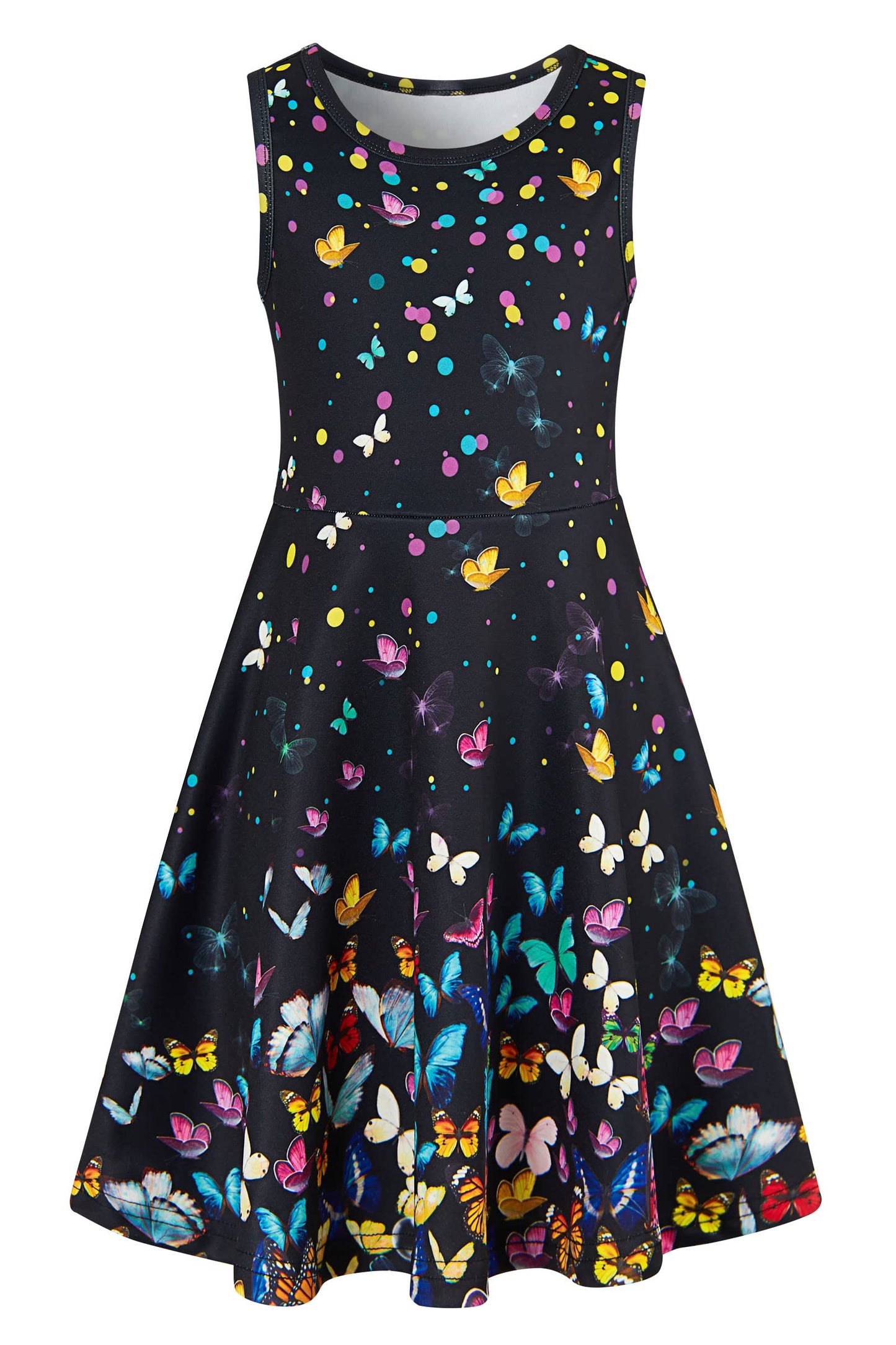 AIDEAONE Mädchenkleid Schmetterling A-Linie Ärmelloses Sommerkleid Buntes Kleid 4-12 Jahre