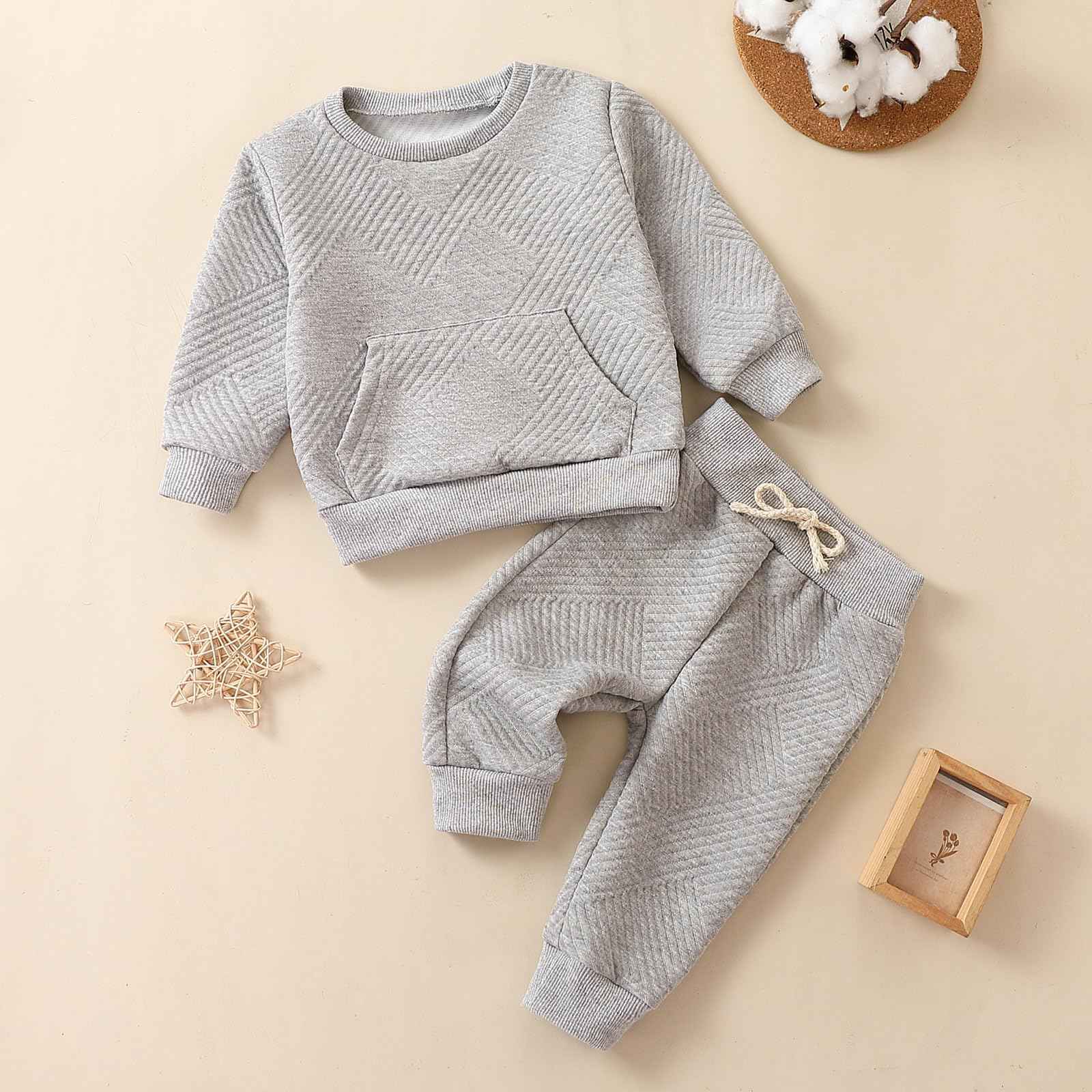 Yanmucy Toddler Baby Boy Clothing Outfits Unisex Cotton Pullover Sweatshirt Tops Trousers Set Baby Boy Girl Casual Tracksuit Spring Autumn Clothing Set