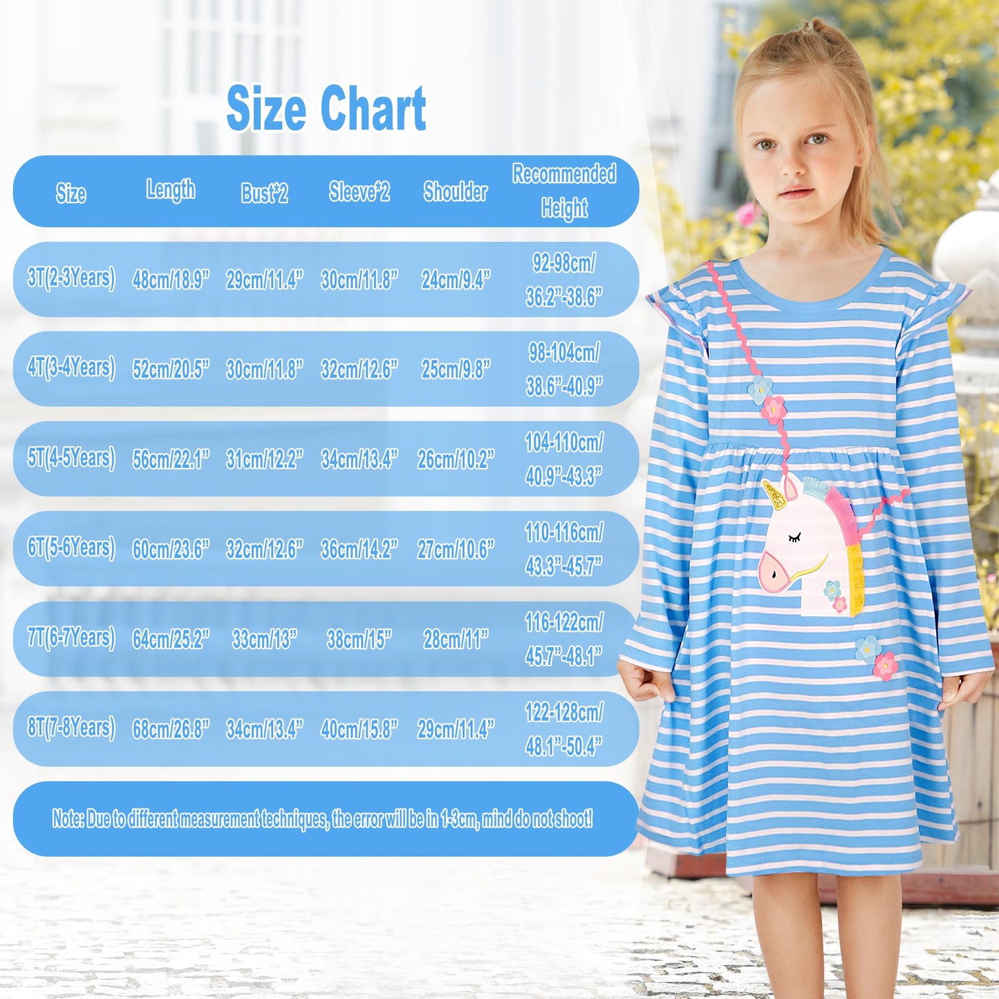 FILOWA Kleider für Mädchen Kinder Einhorn Blumen Stickerei Herz Druck Tier Sommerkleid Cartoon Kinderkleider Embroider Baumwolle Mädchenkleid Lange/Ärmellos Lässige Geburtstag Kinderkleidung,Gr.92-128