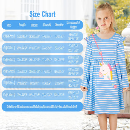 FILOWA Kleider für Mädchen Kinder Einhorn Blumen Stickerei Herz Druck Tier Sommerkleid Cartoon Kinderkleider Embroider Baumwolle Mädchenkleid Lange/Ärmellos Lässige Geburtstag Kinderkleidung,Gr.92-128