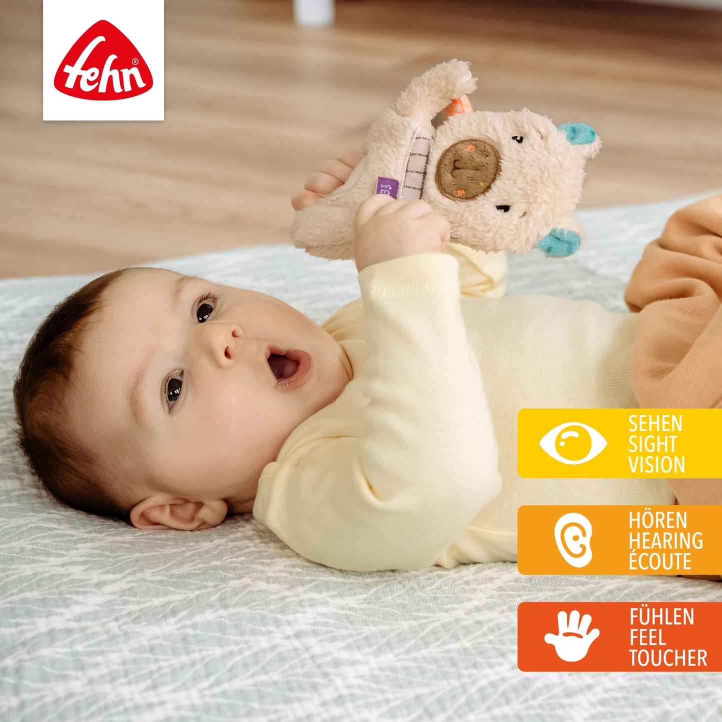 Fehn Knister-Seestern – Activity-Rascheltier zum Greifen & Lauschen | Fördert Sinne und Motorik – zum Geräusche erzeugen und Spielen – für Babys und Kleinkinder ab Geburt